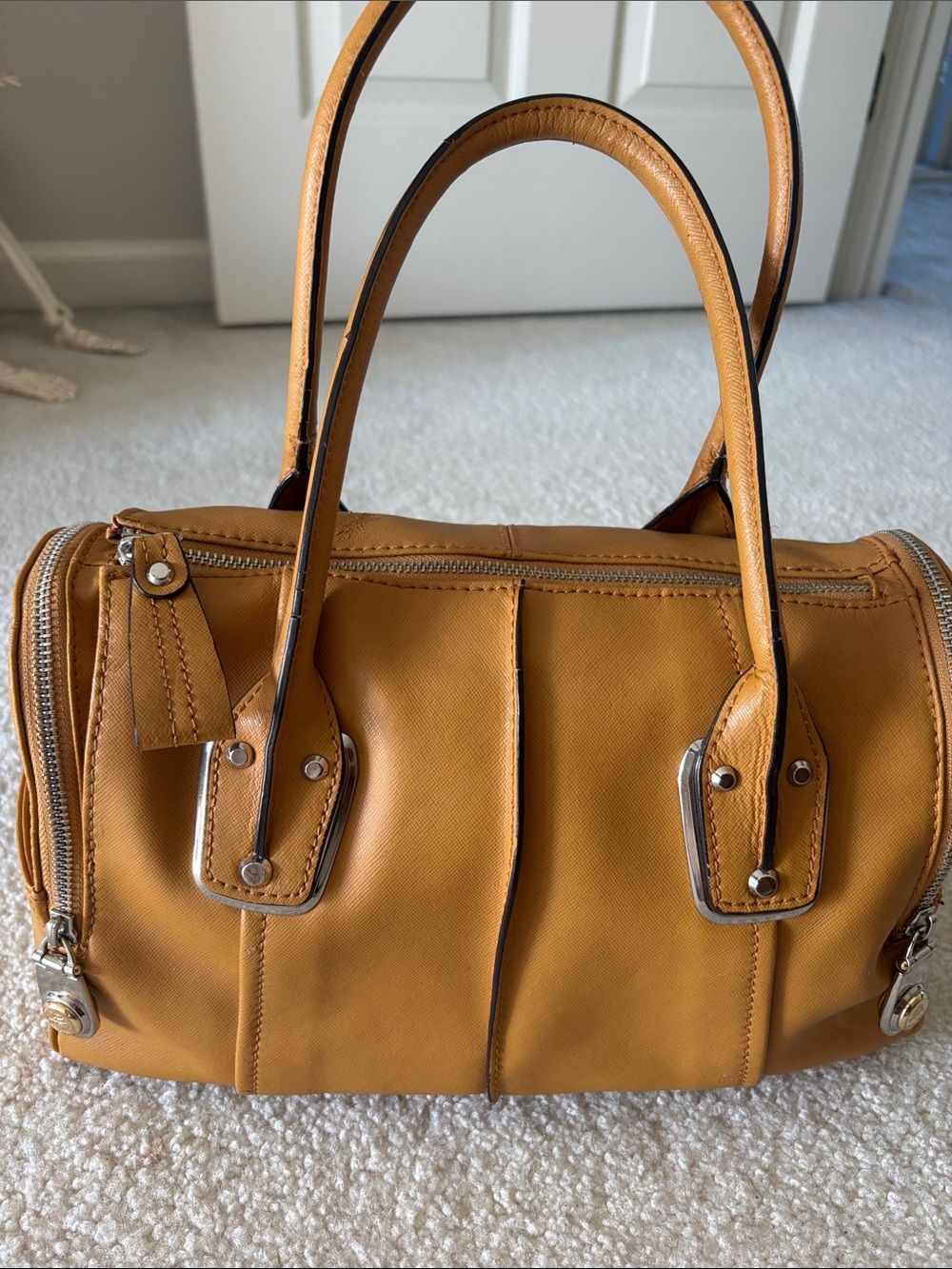 Women's Tan Leather Satchel Handbag
